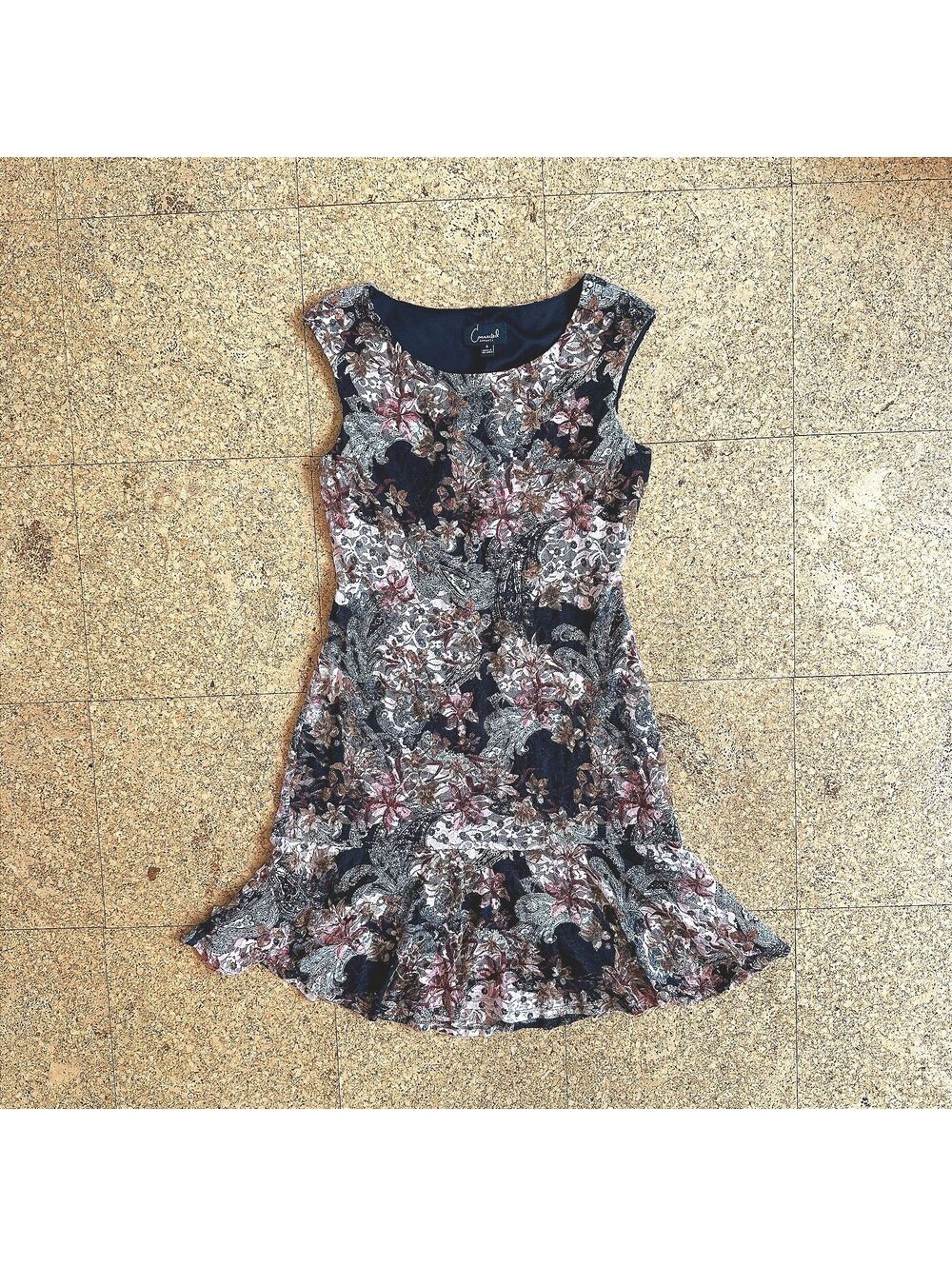 Connected Apparel Floral Lace Drop Waist Dress Size 6 Y2K Sleeveless Stretch